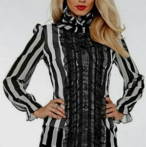 2 Venus Black & White Striped Button Down Blouses